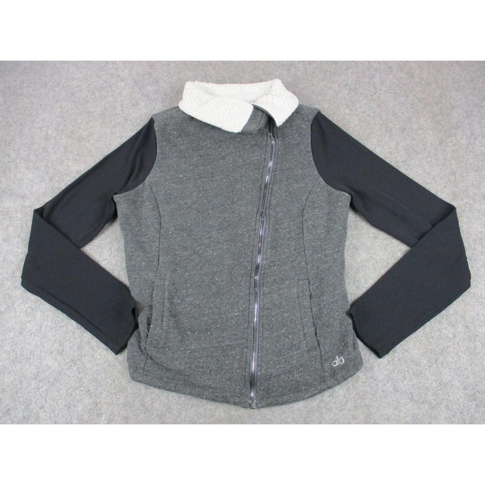 Alo Jacket Womens Small Gray Sherpa Lined Fleece Full Zip Moto Athletic Coat